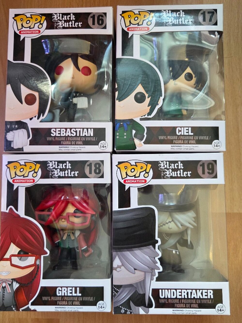 Black Butler Funko Pop Bundle - Sebastian 16 Ciel 17, Grell 18 and Undertaker 19